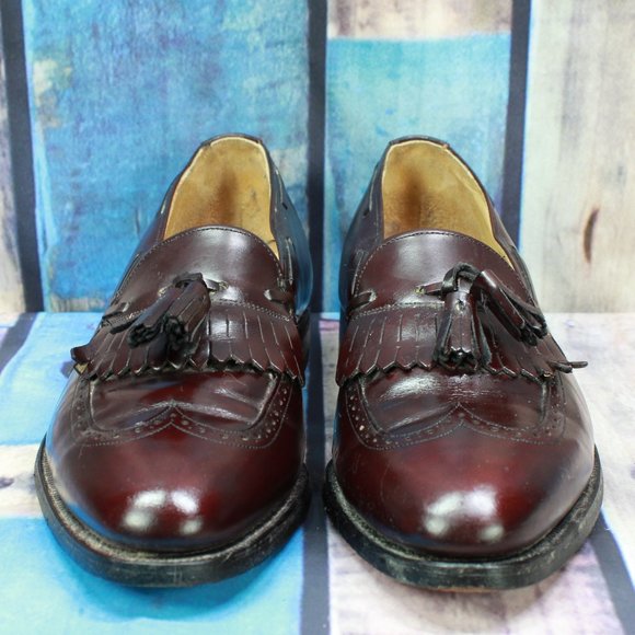 Johnston Murphy Burgundy Leather Tassel Kilt Wingtip Dress Shoes Size 10 D - Picture 5 of 10